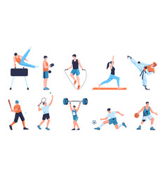 Sports People Set Cartoon Characters Training