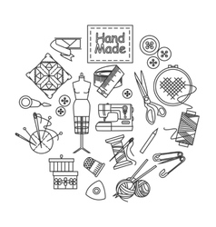 Sewing icons sketch set Royalty Free Vector Image