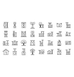 Cat House Icons Set Outline Post Tower