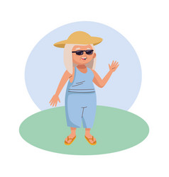 Cute Old Woman With Hat And Sunglasses Character