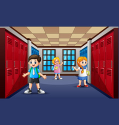 Cartoon Student At School Hallway