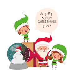 Couple Elves And Santa Claus With Gifts Boxs