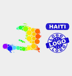 Bright Mosaic Haiti Map And Scratched Logo Stamp