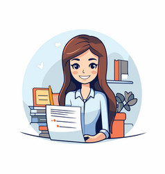 Business Woman Working In The Office Cartoon