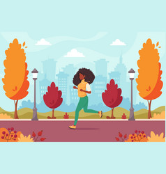 Black Woman Jogging In Autumn Park Healthy