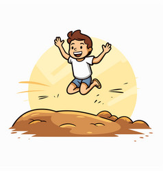 Boy Jumping In The Sand On A White Background