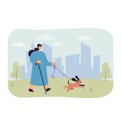 Blind Cartoon Woman On Walk With Guide Dog In Park