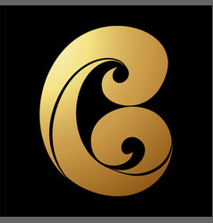 Gold Abstract Thick Curled Letter C Icon