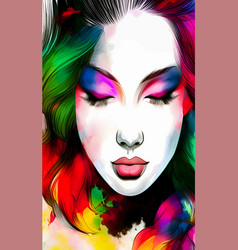 Watercolor Colorful Girl Portrait