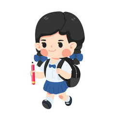 Kid Girl Student With Backpack Cartoon