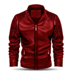 Realistic Red Jacket Leather For Men On White