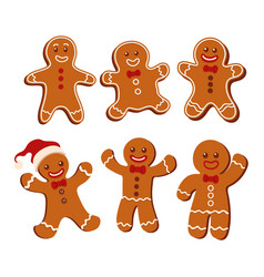 Set Of Cute Ginger Bread In Flat Design