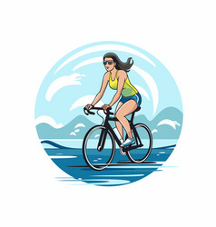 Young Woman Riding Bicycle On The Beach