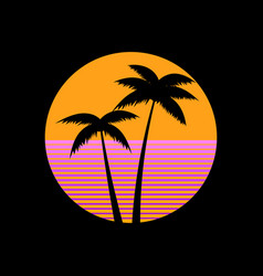 80s Sunset With Palm Trees Silhouette