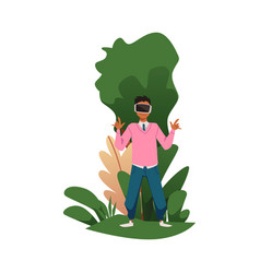 Man Exploring Nature With Vr Glasses Or Headset