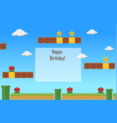 Flat Birthday Invitation With Super Mario