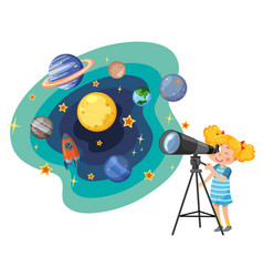 Girl Observing Planets With Telescope