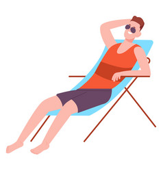 Happy Guy Lay In Deckchair On Beach Summer