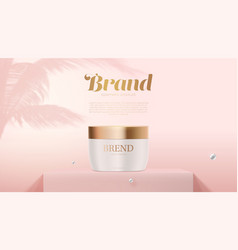 Jar Of Cosmetic Cream Ads Banner Palm Leafs