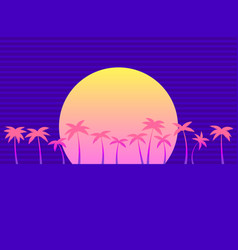 Tropical Sunset With Palms And Gradient Sun