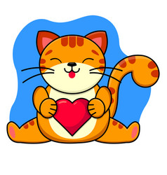 A Ginger Smiling Cat Holds Red Heart In Its Paws