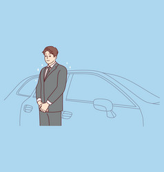 Car Driver In Suit Standing Near