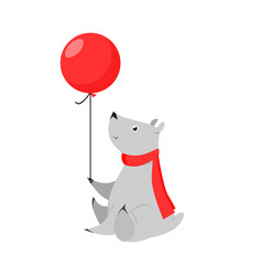 Cute Grey Bear Holding Air Balloon