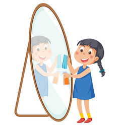 A Girl Wiping Mirror By Rag And Spray