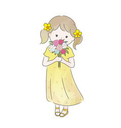 A Cute Girl Holding Flower Bouquet