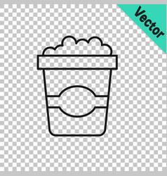 Black Line Popcorn In Cardboard Box Icon Isolated