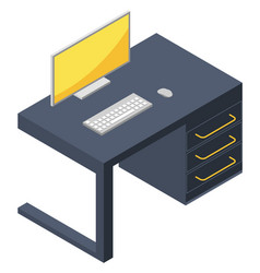 Office Desk With Computer Isometric Icon