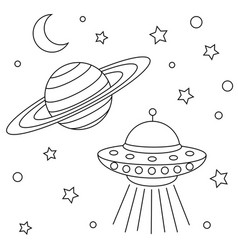 Ufo Spaceship And Planet Saturn Coloring Page For