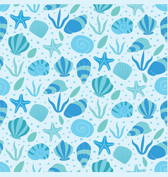 Blue Ocean Seashells And Starfish Seamless Pattern