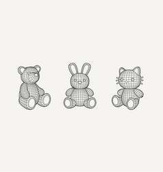 Y2k Grid Wireframe Bear Bunny Cat Toy Geometry