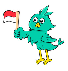 Dashing Bird Holding Indonesian Flag Celebrating