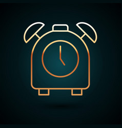 Gold Line Alarm Clock Icon Isolated On Dark Blue