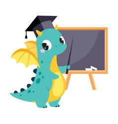 Cute Little Dragon With Wings In Graduation Hat