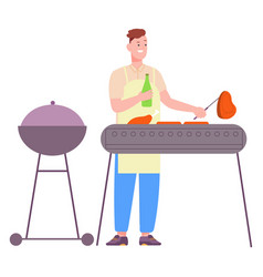 Man Grill Meat On Barbecue Person Cooking Outdoor