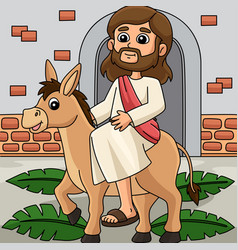 Christian Jesus On Palm Sunday Colored Cartoon