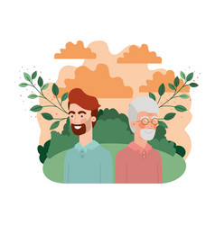 Father With Son In Landscape And Foliage Character