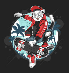 Cat Skateboard Pop Punk Pop Artwork With Hat And J