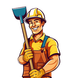 Construction Worker Smiling And Holding A Shovel