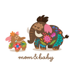 Baby Mammoth Is Playing With Mom Sweet Logotype