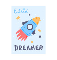 Cute Blue Kids Poster With Rocket As Nursery Print