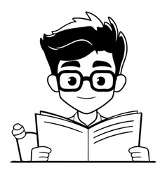 Cute Boy Reading A Book In Cartoon Style