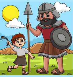 David And Goliath Colored Cartoon