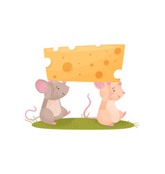 Two Mice Carry A Piece Cheese