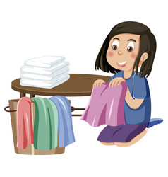 Woman Folding Clothes And Fabrics