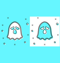 Black Line Ghost Icon Isolated On Green And White