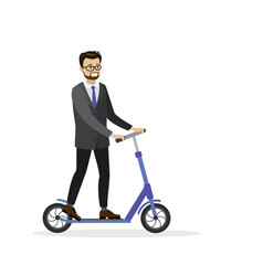 Business Man Riding On Kick Scooter To Work